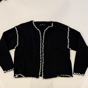 New York & Company Black Sweater with Pearl Details